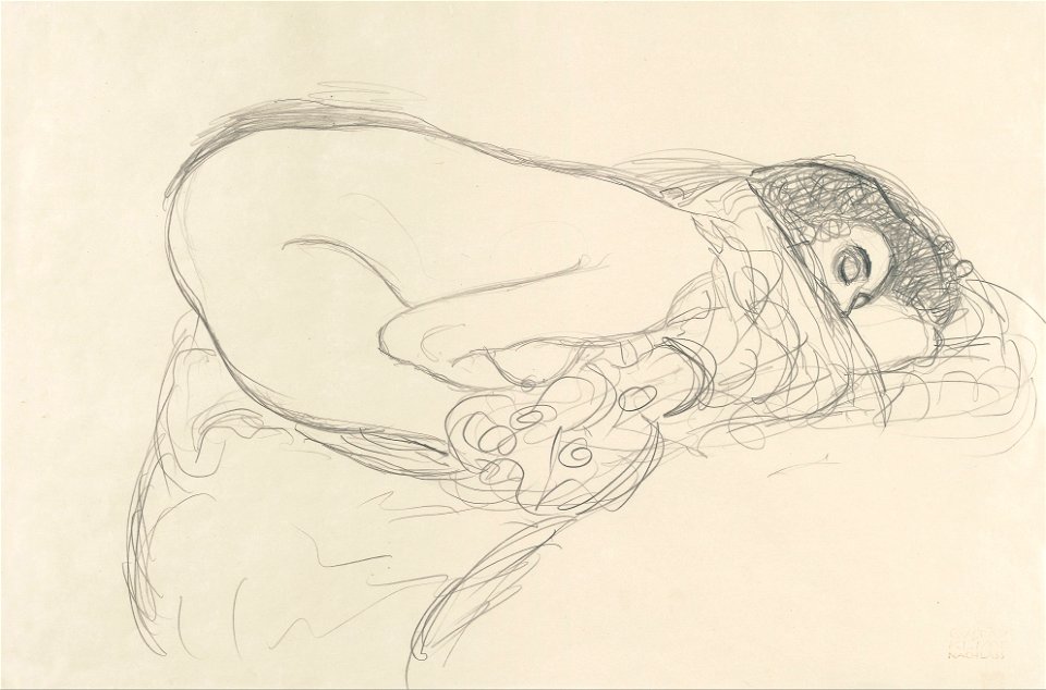 Gustav Klimt - Semi-Nude leaning forward (Preparatory Work for the Painting Leda) - Google Art Project