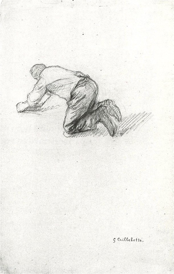 Gustave Caillebotte - Study of a Kneeling Floor-Scraper, in Profile, Facing Left - Drawing