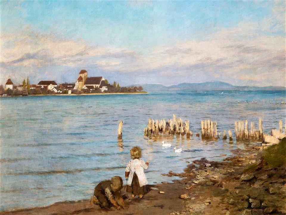 Gustav Schönleber Spielende Kinder am Bodensee