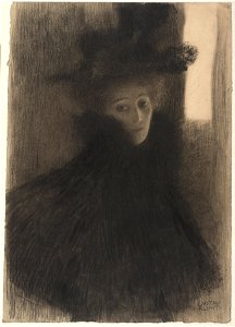 Gustav Klimt - Portrait of a Lady with Cape and Hat, 1897-1898 - Google Art Project. Free illustration for personal and commercial use.