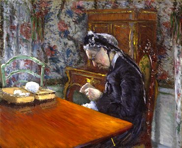 Gustave Caillebotte - Mademoiselle Boissière Knitting - Google Art Project. Free illustration for personal and commercial use.