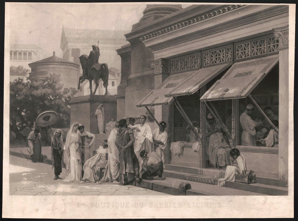 Gustave Boulanger, La boutique du barbier Licinius, engraving by Gautier, 1885, LOC