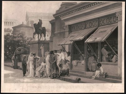 Gustave Boulanger, La boutique du barbier Licinius, engraving by Gautier, 1885, LOC