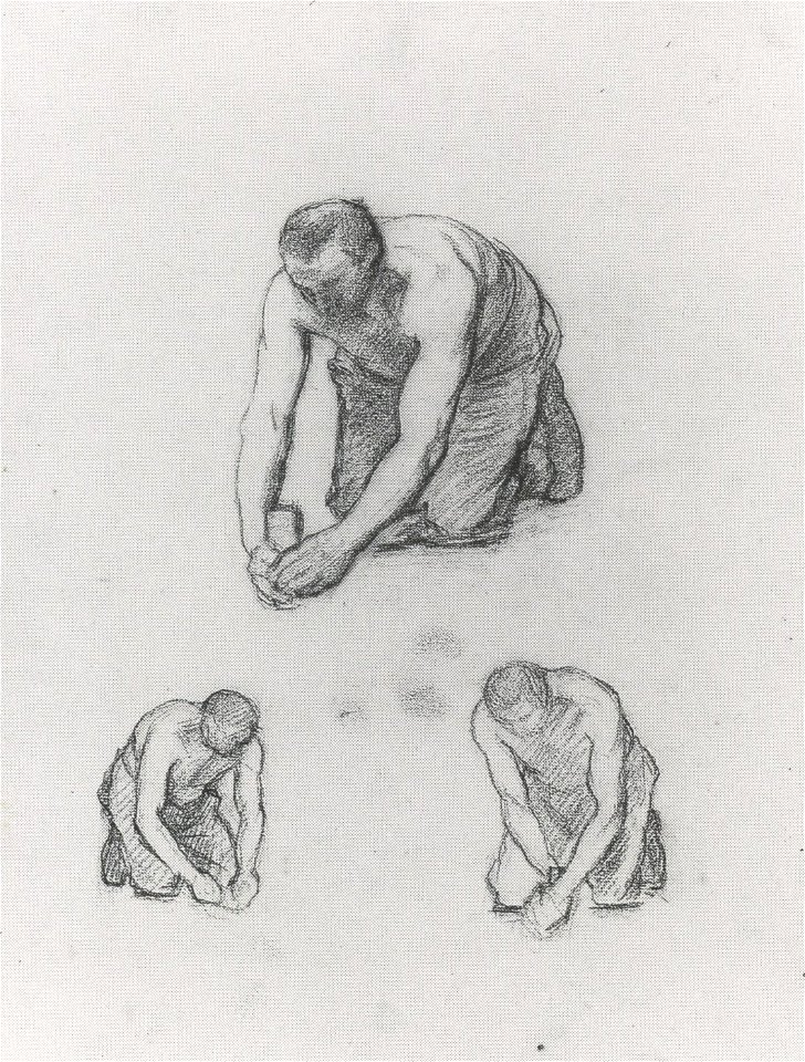 Gustave Caillebotte - Study of three kneeling men - dessin