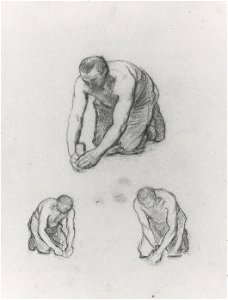 Gustave Caillebotte - Study of three kneeling men - dessin