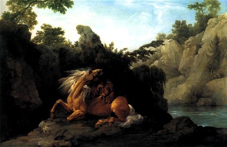 George Stubbs - Lion Devouring a Horse - WGA21949. Free illustration for personal and commercial use.