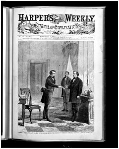 George T. Brown, sergeant-at-arms, serving the summons on President Johnson - sketched by T.R. Davis. LCCN92520335