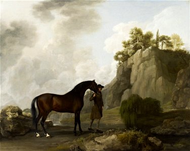 George Stubbs - The Marquess of Rockingham's Arabian Stallion (led by a Groom at Creswell Crags) - Google Art Project