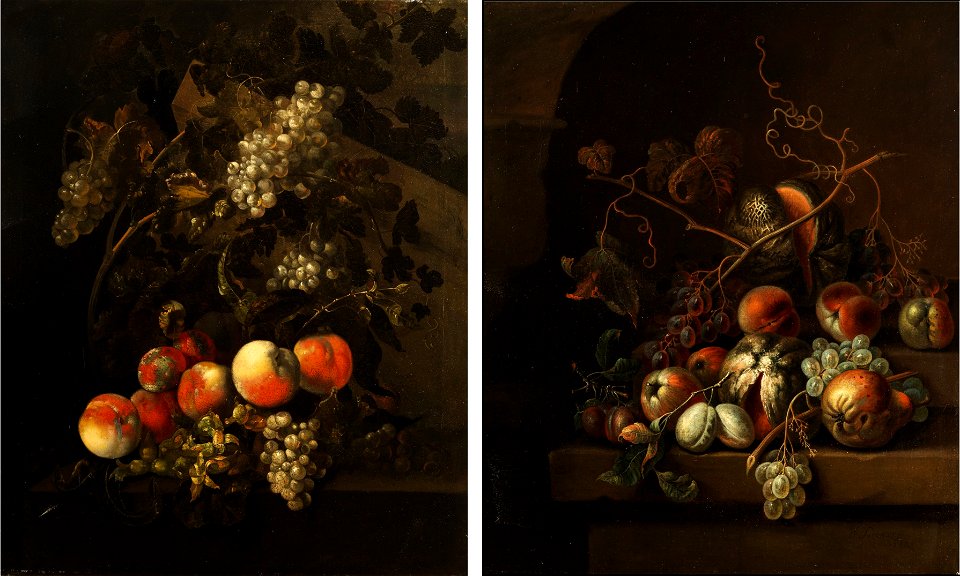 George William Sartorius - Fruit still life with peaches and grapes (a pair)