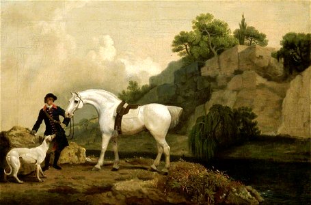George Stubbs (1724-1806) - A Grey Hunter with a Groom and a Greyhound at Creswell Crags - N01452 - National Gallery
