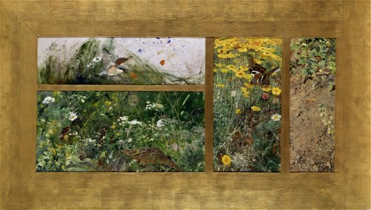 Four Bird Studies, Red-Backed Shrike, Corncrake, Chaffinches, Willow Warbler. (Bruno Liljefors) - Nationalmuseum - 23922