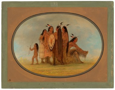 Four Mandan Warriors, a Girl, and a Boy C16934