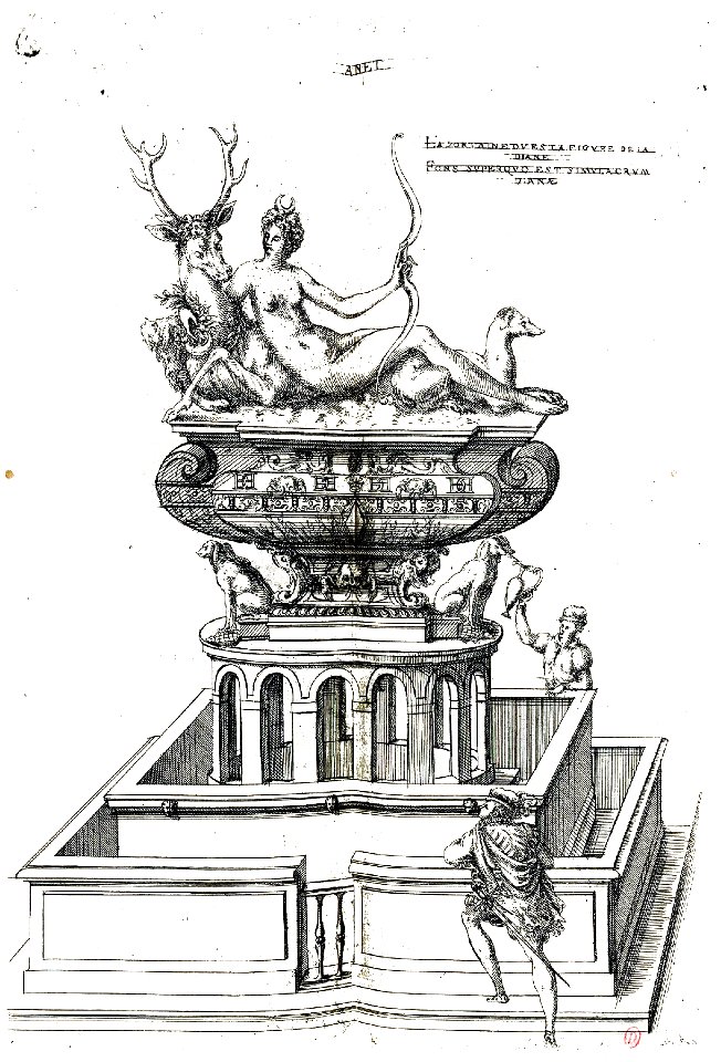 Fountain of Diana of Anet, from the second volume of 'Les plus excellents bastiments de France' by Jacques Androuet du Cerceau (adjusted)