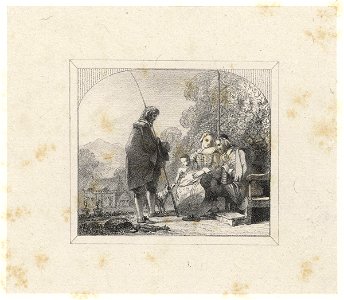 Four figures in a landscape by Richard James Lane