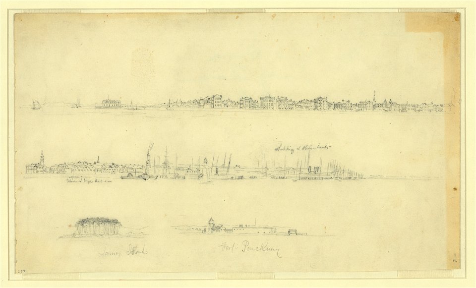 Four sketches of towns, forts, and ships LCCN2004660598