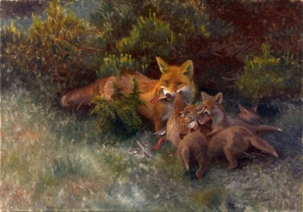 Fox with Cubs (Bruno Liljefors) - Nationalmuseum - 23476