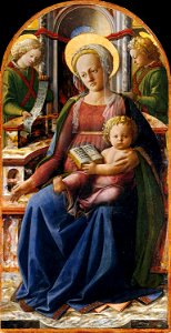 Fra Filippo Lippi - Madonna and Child Enthroned with Two Angels - WGA13174. Free illustration for personal and commercial use.