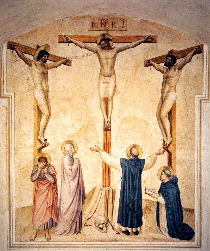 Fra Angelico - Crucifixion with Mourners and Sts Dominic and Thomas Aquinas (Cell 37) - WGA00551
