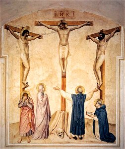 Fra Angelico - Crucifixion with Mourners and Sts Dominic and Thomas Aquinas (Cell 37) - WGA00551. Free illustration for personal and commercial use.