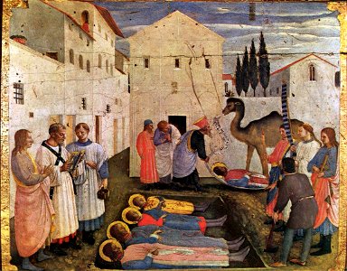 Fra Angelico - Sepulchring of Saint Cosmas and Saint Damian - WGA00518. Free illustration for personal and commercial use.