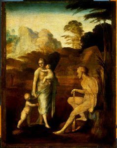 Fra Bartolomeo, Adam and Eve with Cain and Abel. Free illustration for personal and commercial use.