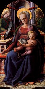 Fra Filippo Lippi - Madonna and Child Enthroned with Two Angels - WGA13175