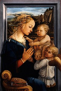 Fra Filippo Lippi - Madonna and Child with two Angels - Uffizi. Free illustration for personal and commercial use.