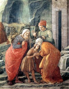 Fra Filippo Lippi - St John Taking Leave of His Parents (detail) - WGA13284. Free illustration for personal and commercial use.