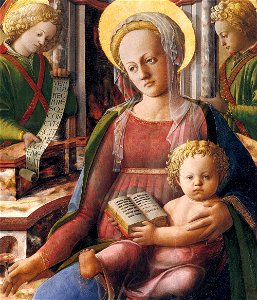 Fra Filippo Lippi - Madonna and Child Enthroned with Two Angels (detail) - WGA13176. Free illustration for personal and commercial use.