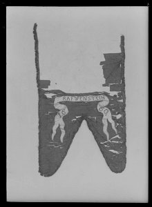 Fragment av Begravningsfana förd i Karl X Gustavs begravning 1660 - Livrustkammaren - 70340