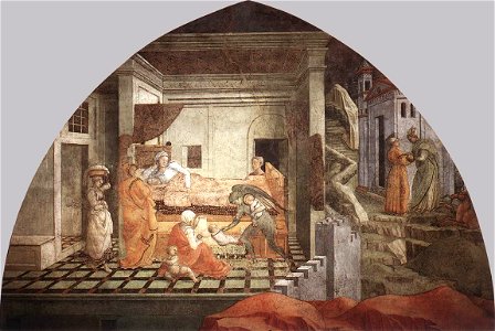 Fra Filippo Lippi - St Stephen is Born and Replaced by Another Child - WGA13262. Free illustration for personal and commercial use.