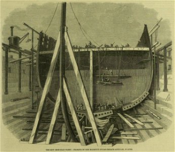 Framing of Her Majesty's Steam-Frigate Achilles, 50 Guns - ILN 1862. Free illustration for personal and commercial use.