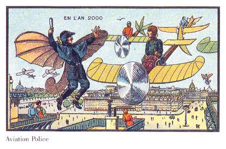 France in XXI Century. Flying police. Free illustration for personal and commercial use.