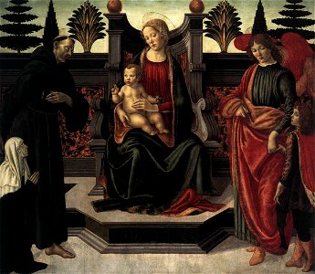 Francesco Botticini - Virgin and Child Enthroned - WGA2866. Free illustration for personal and commercial use.
