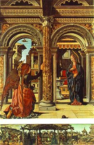 Francesco del Cossa - Annunciation and Nativity (Altarpiece of Observation) - WGA05380. Free illustration for personal and commercial use.