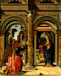 Francesco del Cossa - The Annunciation - Google Art Project (without predella). Free illustration for personal and commercial use.
