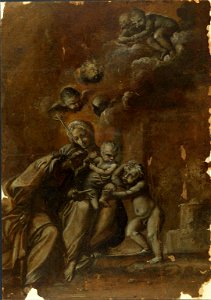 Francesco Brizio - A Virgem com o Menino Jesus, São João e Sant'Anna. Free illustration for personal and commercial use.