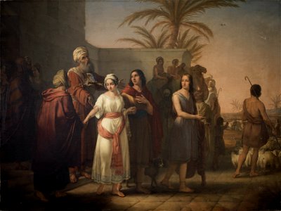 Francesco Antonibon di Venezia - Tobias nimmt mit seiner Frau Abschied von seinen Schwiegereltern, um zu seinem Vater zurückzukehren - 8608 - Kunsthistorisches Museum. Free illustration for personal and commercial use.