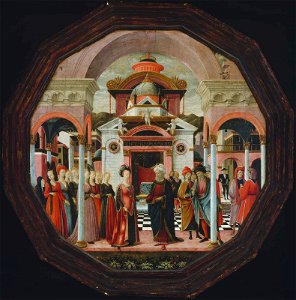 Francesco del Cossa - The Meeting of Solomon and the Queen of Sheba, Cherub Holding Cornucopias of Cherries (recto and verso) - 17.198 - Museum of Fine Arts