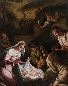 Francesco Bassano (attr) Adoration by the Shepherds. Free illustration for personal and commercial use.