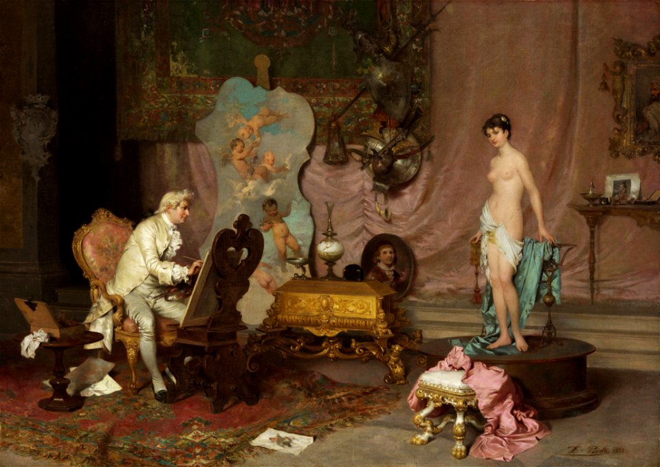 Francesco Beda Maler im Atelier mit Aktmodell 1882