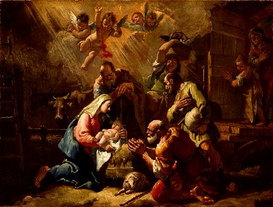 Francesco Fontebasso - The Adoration of the Shepherds - Google Art Project. Free illustration for personal and commercial use.