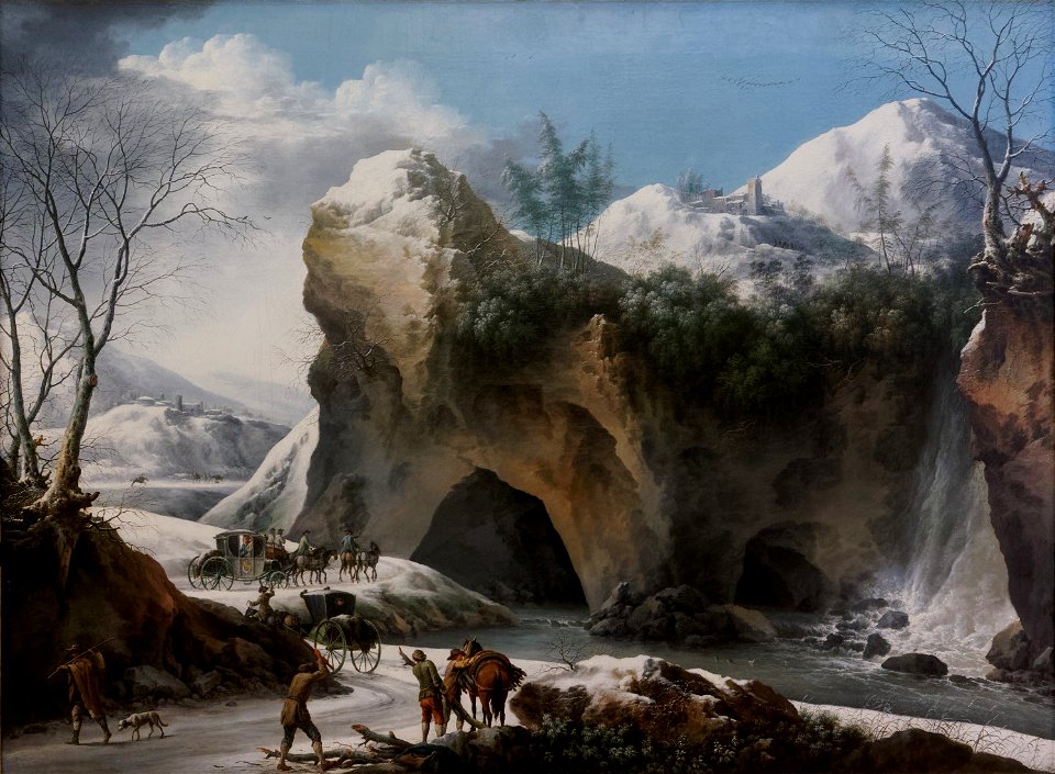 Francesco Foschi — Paysage montagneux sous la neige avec diligence