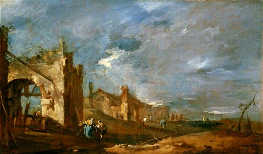 Francesco Guardi (1712-1793) - Ruined Buildings and Figures at the Edge of the Lagoon - 1219977 - National Trust