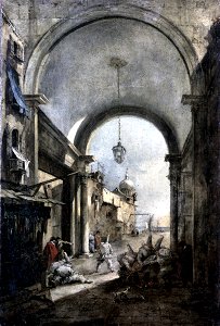 Francesco Guardi Architektur mit Karnevalsszene