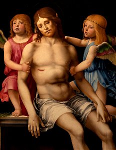Francesco Raibolini (1447-1517) - Piëta met twee engelen (1490) - Bologna Pinacoteca Nazionale - 26-04-2012 9-19-16. Free illustration for personal and commercial use.