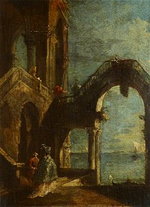 Francesco Guardi (1712-1793) (style of) - Capriccio with an Archway onto the Lagoon - 515495 - National Trust