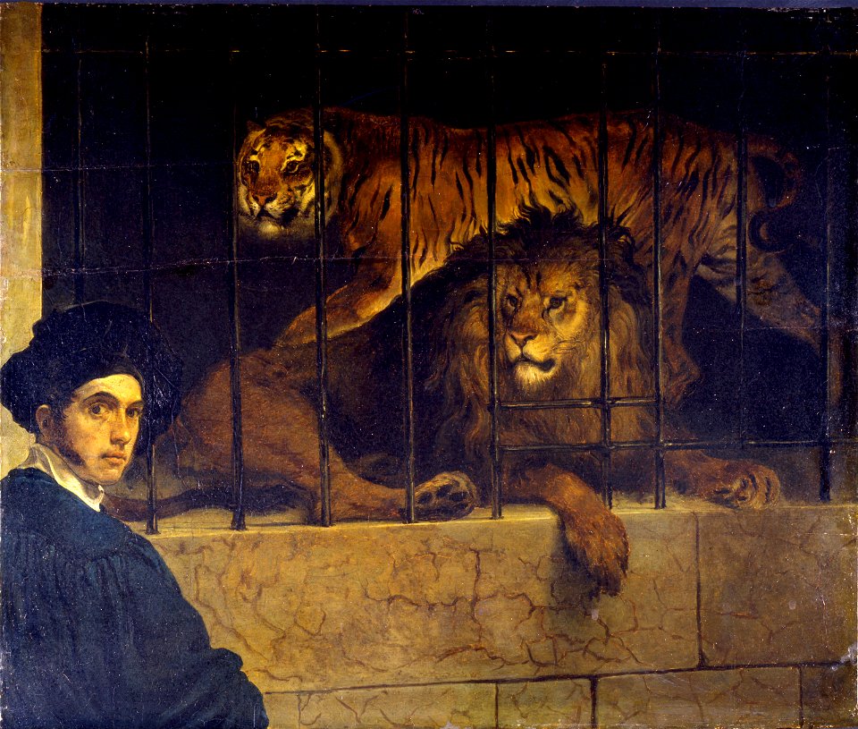 Francesco Hayez - Self-portrait with Tiger and Lion - Google Art Project