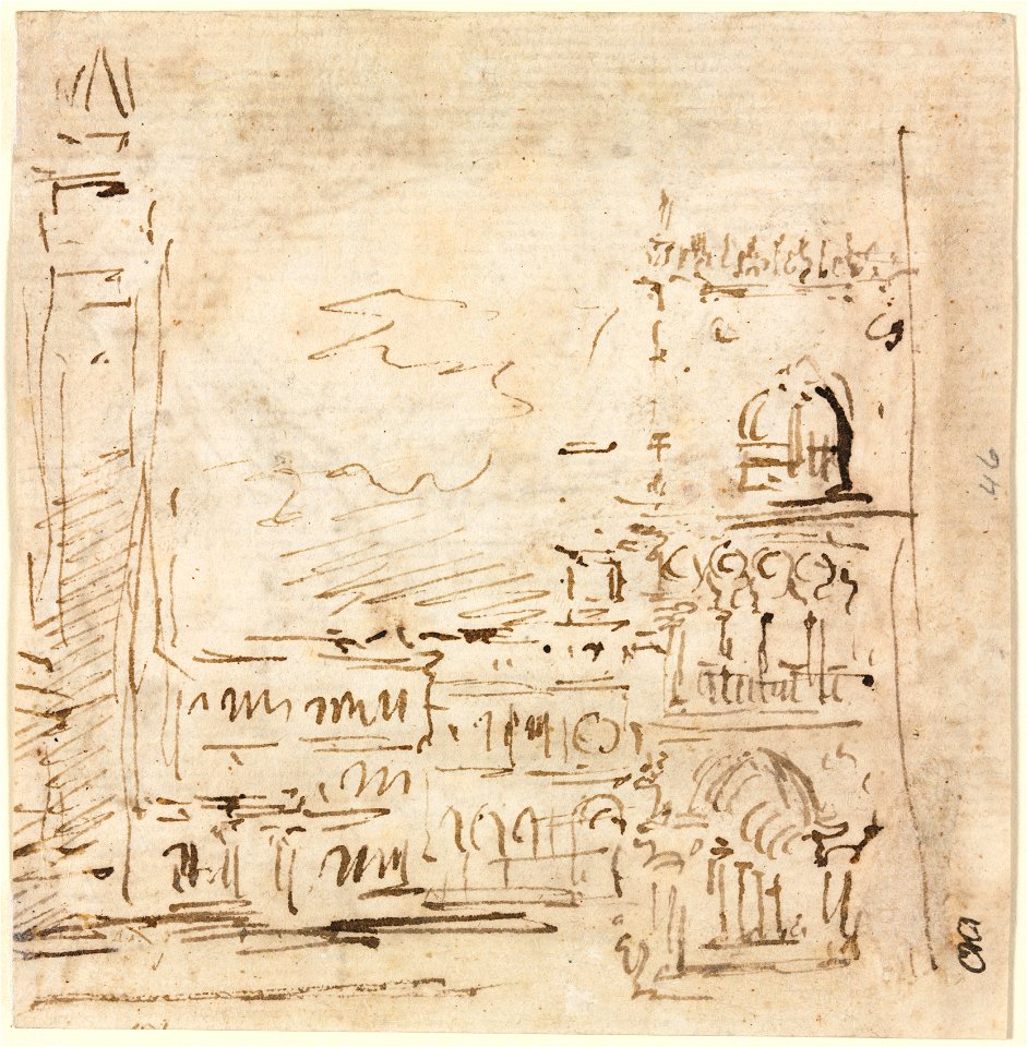Francesco Guardi (Italian, 1712-1793) - Piazza San Marco with Doges' Palace - 1939.665.b - Cleveland Museum of Art