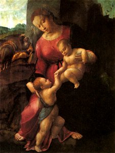 Francesco Granacci e ateliê - Repouso na fuga para o Egito, com São João Batista